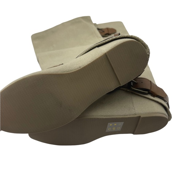 ALDO| NWOT Tan Burlap/Linen hidden wedge,wide calf, with camel belt detail SZ 37 - Picture 12 of 16